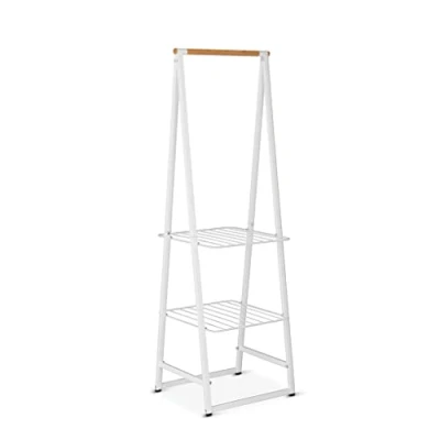 Image of Brabantia Linn Clothes Rack Multi functional Hanging Space Airing or Drying Shelves Hangs up to 16 items Stable Saver Non slip Base Free Standing Easy Assemble White Small
