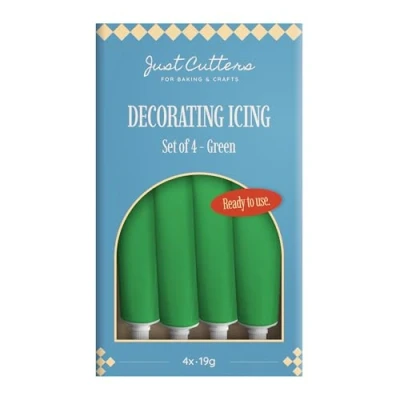 Image of JUST CUTTERS Pack of 4 x 19g Green Writing Icing Tubes Ready To Use Instant Pens for Writing, Drawing &amp; Personalising Cakes, Biscuits Baking