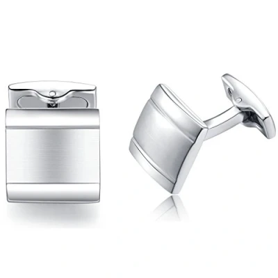 Image of HONEY BEAR Mens Cufflinks Plain Silver Square Business Wedding Gift