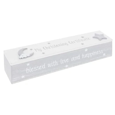 Image of Shudehill Giftware Moonlight Christening Certificate Holder Keepsake Unisex Grey Design
