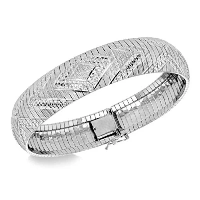 Image of Tuscany Silver Women&#039;s Sterling Rhodium Plated Diamond Cut Rhombus Pattern Cleopatra Bracelet 19cm/7.5&#039;