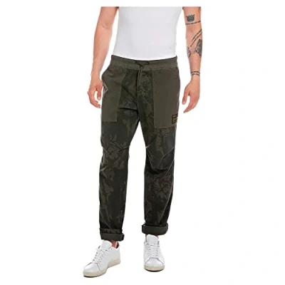 Image of REPLAY Men&#039;s M9933 Overdyed Camo Printed Ripstop Slacks, Military Camouflage 010, 36W / 32L