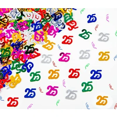 Image of 14g Multicolour 25th Birthday Confetti Foil Metallic Glitz Table Scatter Sprinkles Age Bday Party Decorations
