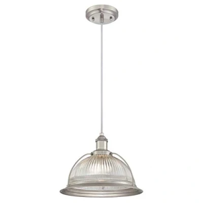 Image of 63387 One Light Indoor Pendant, Brushed Nickel Finish with Clear Ribbed Glass