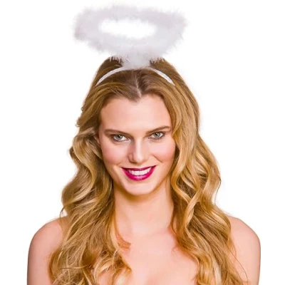 Image of Wicked Costumes Adult Unisex White Feather Halo on Headband Fancy Dress Accessory