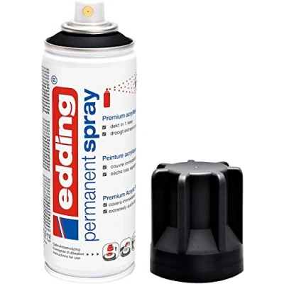 Image of edding 5200 permanent spray black matt 200 ml acrylic paint for painting and decorating glass, metal, wood, ceramic, plastic, canvas aerosol spray,