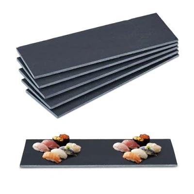 Image of Relaxdays Slate Plates, Set of 6, Rectangular Serving Platters, 30 x 10 cm, Cheese &amp; Desserts, to Write On, Dark Grey