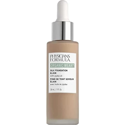 Image of Physicians Formula, Organic Wear Silk Foundation Elixir, Weightless for a Dewy Finish and Healthy Look, with Jojoba Oil, Aloe Vera, Coconut Oil Botanical Cactus Flower, Light