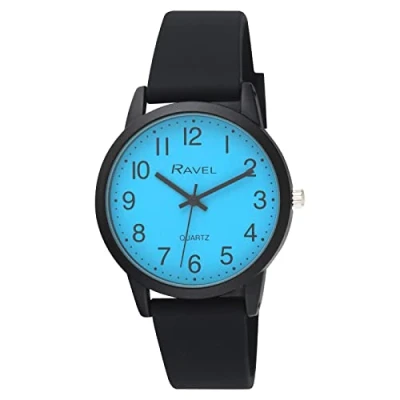 Image of Ravel Unisex Black Cased Silicone Watch Analogue Quartz R1814.6 Black/Turquoise