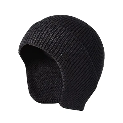Image of Winter Beanie Hats for Men Outdoor Stretchy Knit Ski Caps with Earflap Windproof, Black, One size