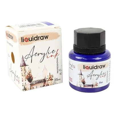Image of Liquidraw Acrylic Inks for Artists 20 Colours Black White Available Waterproof Ink 35ml Professional Painting, Drawing, Paints, Art, Brushes, Paper, Board, Canvas, Fabric &amp; Wood (Blue)