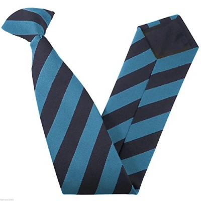 Image of Great British Tie Club Men&#039;s Adult Block Stripe Clip On Neck Ties (Sky &amp; Navy Blue)