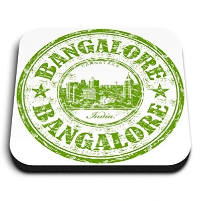 Image of 1 x Square MDF Fridge Magnet Bangalore n Travel Stamp 5810