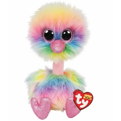 Image of TY Asha Ostrich Beanie Boos Medium, Baby Soft Plush Toy, Collectible Cuddly Stuffed Teddy