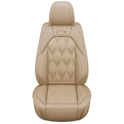 Image of Eunncu Seat Cover, Universal Car Leather Protector, Beige, Waterproof, Compatible with Most Cars, Side Airbag, Fit, Heating &amp; Ventilation