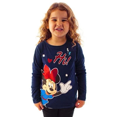 Image of Disney Minnie Mouse Hi Glitter Detailed Girl&#039;s Novelty Character T Shirt Blue