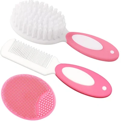 Image of Baby Hair Brush, Cradle Cap Comb, Brush and Comb Set for Newborns &amp; Toddlers, Soft Bristles, Ideal Cap, Perfect Registry Gift (Pink)