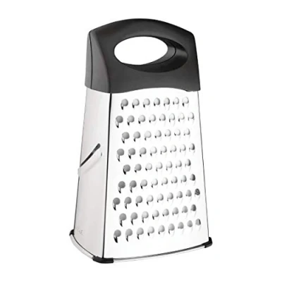 Image of Vogue Heavy Duty Box Grater, Stainless Steel &amp; Black, Four Way Size: 25.4(H)cm, Large Handle for Comfortable Use, Professional Home Kitchen DM020