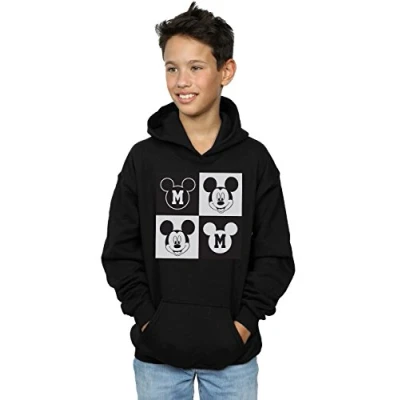 Image of Disney Boys Mickey Mouse Smiling Squares Hoodie Black 5 6 Years