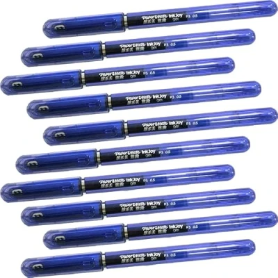 Image of 10 x Paper Mate Inkjoy Gel Pens 0.5mm Fine Point Nib for Precision Writing Dries 3x Faster No Smearing Ergonomic &amp; Textured Grip Pure Blue Colour Ink Loose in Plain Packaging [ASIA IMPORT]