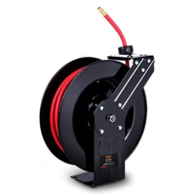 Image of SuperHandy Air Hose Reel Retractable 3/8&quot; x15m (50ft) with 1/4&quot; BSPT Connections Premium Commercial Flex Hybrid Polymer Spring Driven Steel Construction Ultra Heavy Duty for Indoor &amp; Outdoor