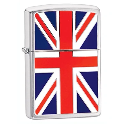 Image of Zippo Windproof Lighter Union Jack Brushed Chrome Finish Refillable for Lifetime Use Adjustable Flame Gift Box Metal Construction Made in USA