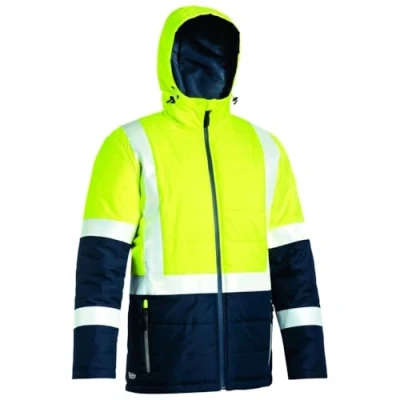 Image of Bisley Workwear UKBJ6929HT_TT04 Puffer Jacket Two Tone Hi Vis Long Sleeve Taped Yellow/Navy, 4XL
