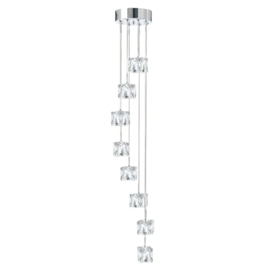 Image of Ice Cube LED 8 Light Spiral Cluster Pendant Chrome Glass