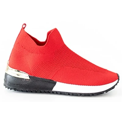 Image of Ladies Running Sock Wedge Trainers Pumps Slip ON Comfy Sneakers Womens Shoes Red