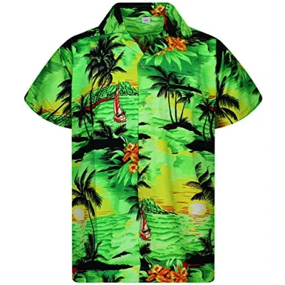 Image of V.H.O. Funky Hawaiian Shirt, Shortsleeve, Surf, Green, XL