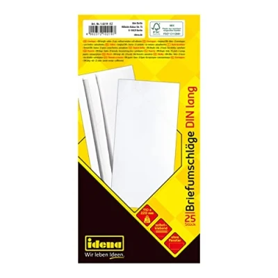 Image of IDENA 10219 Envelopes Without Windows Press Seal DL, 75 g/m², Pack of 25 FSC Mix, White