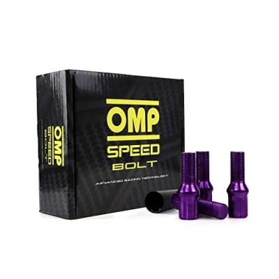 Image of OMP SPEED Set of 20 Wheel Screws with Metric M12 x 1.25 17/19 Long Threaded 27 mm Purple and Material DIN 10.9