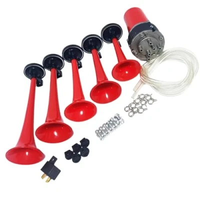 Image of YIYIDA Air Horn Trumpet 12V truck Music 165db Alarm Easy installation five tube Dixie Electric red Waterproof car with Pump Speaker for ship etc