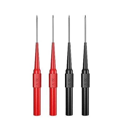 Image of Cleqee 4PCS Automotive Back Probe Pins Multimeter Wire Piercing Test Probes with 4mm Female Socket 0.7mm Puncture Needle 30V/10A for Small IC Electronic Testing Red&amp;Black