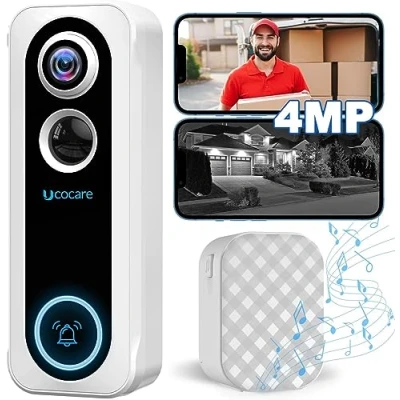 Image of UCOCARE Doorbell Camera Wireless, 4MP Video with Chime, Live Phone Call, Motion Detection, Instant Alerts, Night Vision, Support SD and Cloud Storage