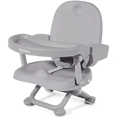 Image of Yoleo Portable High Chair for Babies and Toddlers, Baby Booster Seat Dining Chair, 6 Months to 3 Years, 15 kg, Height Adjustable, with Removable Tray Grey