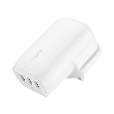 Image of Belkin BoostCharge 3 Port USB C Wall Charger with PPS 67W, PD 3.1 Enabled Fast Charging iPhone for 16 Series, MacBook Pro, AirPods, Galaxy, and Other Devices White