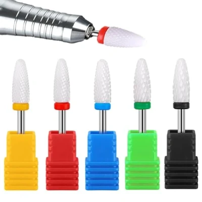 Image of YUEMING 5 pcs 3/32&quot; Ceramic Nail Drill Bits Set Safety Cuticle Clean Gel Remove, Professional Grinding Wheel Head Cutter Tips for Manicure Pedicure Care
