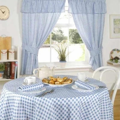 Image of Emma Barclay Molly Gingham Pencil Pleat Curtains With Pelmet Header in Blue Width 46 x Drop 54&quot; (116 137cm)