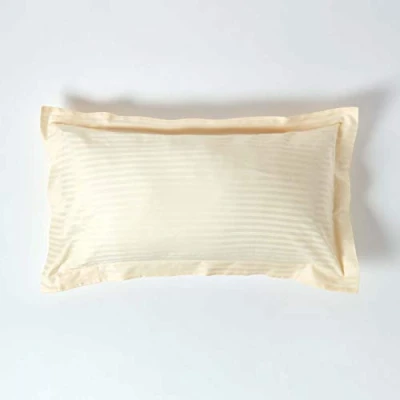 Image of HOMESCAPES Pastel Yellow Pure Egyptian Cotton King Size Oxford Pillowcase 330 TC 500 Thread Count Percale Equivalent Satin Stripe Pillow Case