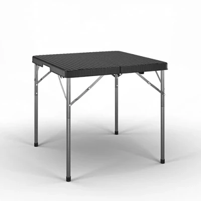 Image of URBN GARDEN 80cm Black Rattan Wood Look Square Folding Table Lightweight and Perfect for Outdoor Garden, Patio Camping, &amp; Picnic Portable, Durable Activities (Black)