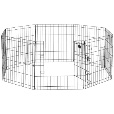 Image of PawHut Dog Pen, 8 Panel Playpen DIY Design with Door, for Small sized Dogs, Puppies, Animals, Indoor/Outdoor Use, 61cm High