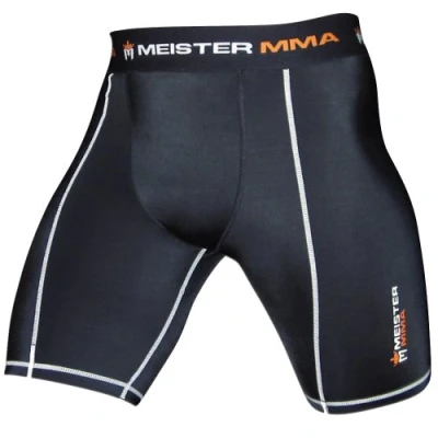 Image of Meister MMA Compression Rush Fight Shorts w/Cup Pocket Black Large (34 35)