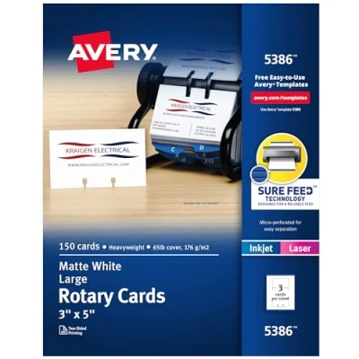 Image of Laser/Inkjet Rotary Cards, 3 x 5, Cards/Sheet, 150 Cards/Box