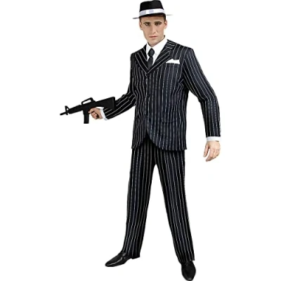 Image of Funidelia 1920s Gangster Costume in Black for man 20s, Cabaret, Mafia, Decades Costumes adults, accessory fancy dress &amp; props Halloween, carnival parties Size XL