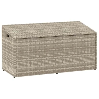 Image of vidaXL garden storage box 110x50x58 cm light grey poly rattan outdoor container furniture cushion and gardening tool organizer