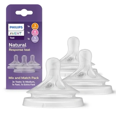 Image of Philips Avent Natural Response Mix &amp; Match Teat Pack, 3 Teats with Different Flow Rates Medium (Flow 3), Fast 4) and Extra 5), SCY960/03