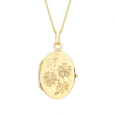 Image of Carissima Gold Women&#039;s 9ct Rose Large Oval Daisy Lock Pendant on Curb Chain Necklace of 46cm
