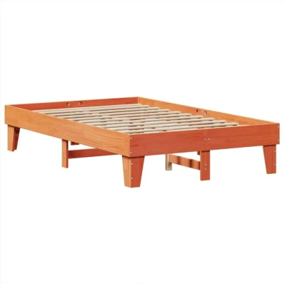 Image of vidaXL Bed Frame 120x200 cm Solid Pinewood, Rustic Wax Brown Finish, Headboard &amp; Footboard, Slatted Base