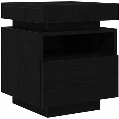 Image of vidaXL Black Oak Bedside Cabinet Engineered Wood Nightstand with USB C Port, Sleek Design, Compact 40x39x48.5cm, Versatile Bedroom/Living Room Table